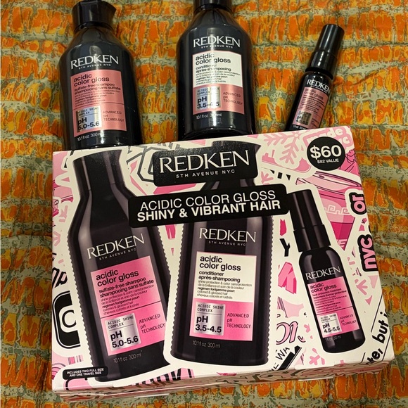 Redken Acidic Color Gloss Shiny Vibrant Hair Shampoo Conditioner Heat Treat Set - Picture 3 of 5